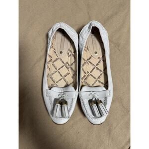Celine Shoes Womens Size 9.5 EU 39.5 White Leather Tassel Ballet Flats Loafers